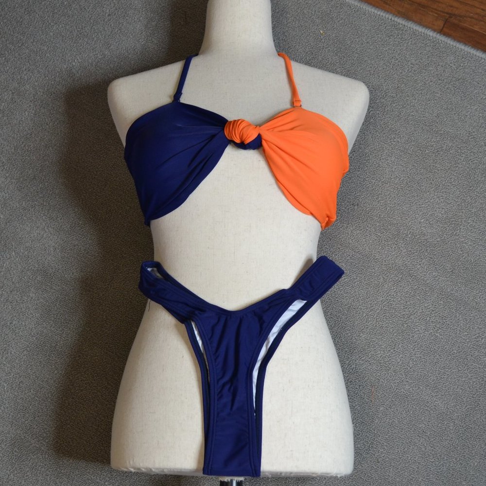 High Waisted Orange & Blue Two-Piece Bikini